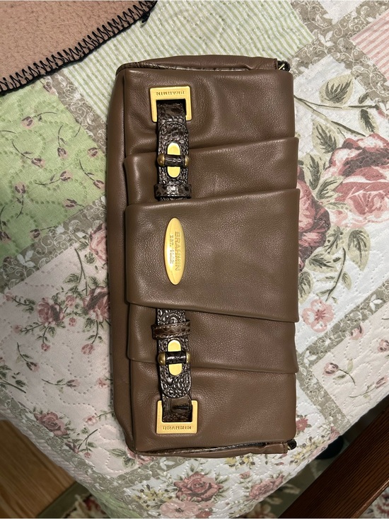 Brahmin Handbags - Brahmin Taupe Leather Fold-Over Clutch with Gold Hardware